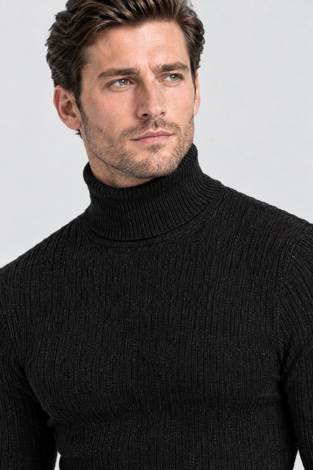 The Marylebone Roll Neck in Black, detail