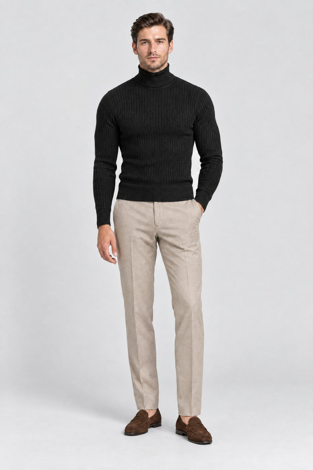 The Marylebone Roll Neck in Black, on model