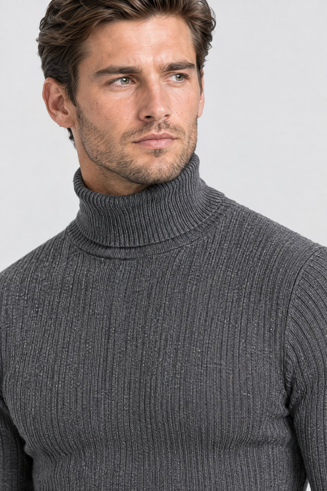 The Marylebone Roll Neck in Charcoal, detail