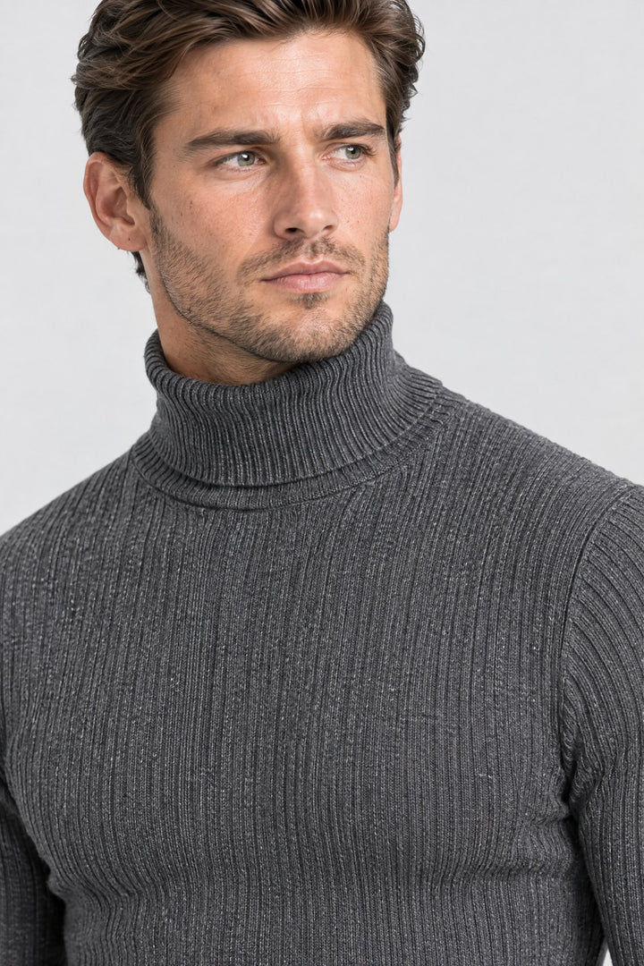 The Marylebone Roll Neck in Charcoal, detail