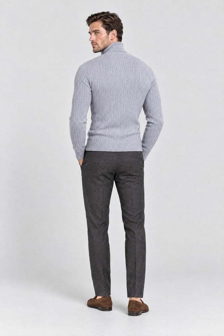 The Marylebone Roll Neck in Light Grey, back view