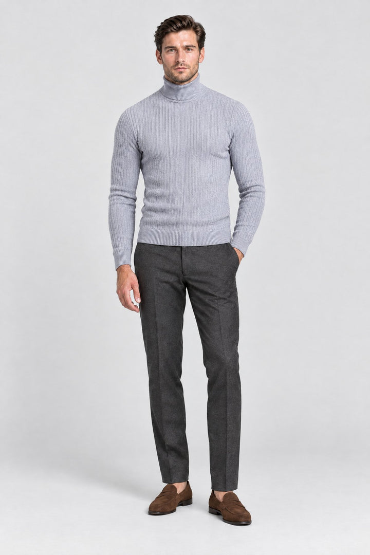 The Marylebone Roll Neck in Light Grey, full length