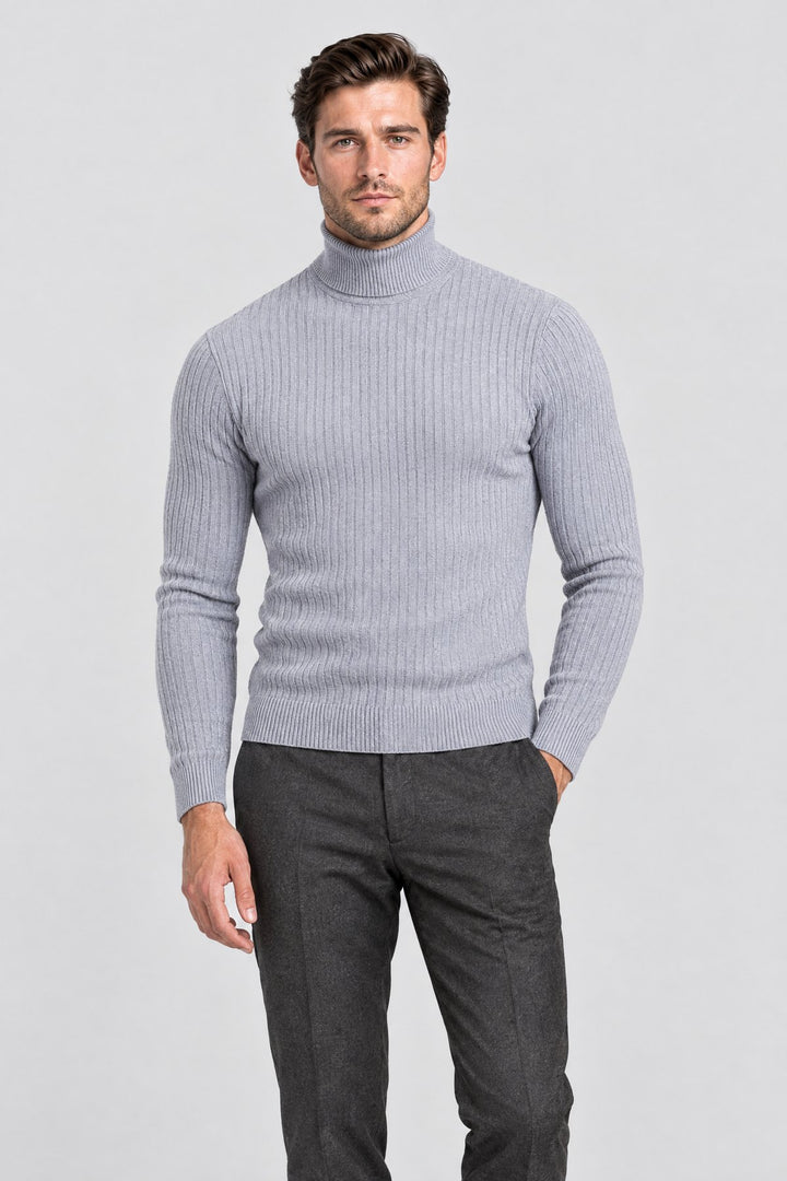 The Marylebone Roll Neck in Light Grey, on model