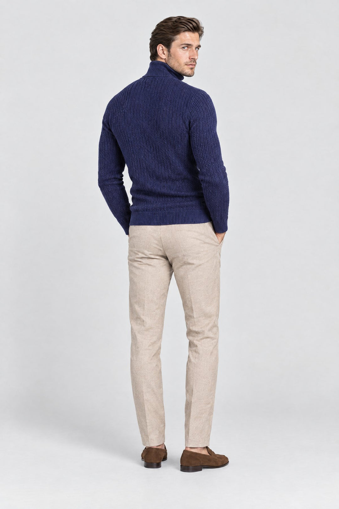 The Marylebone Roll Neck in Navy, back view