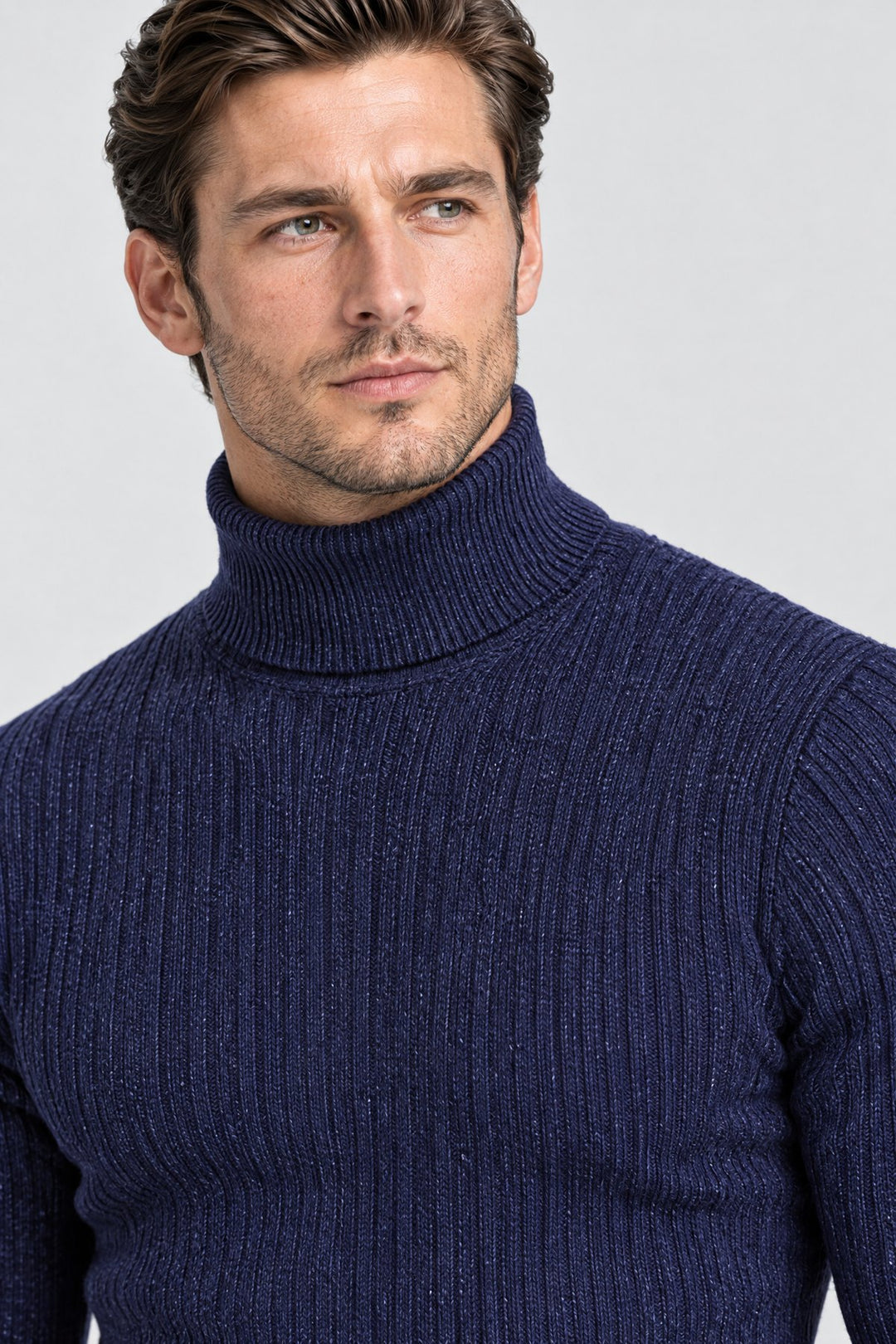The Marylebone Roll Neck in Navy, detail