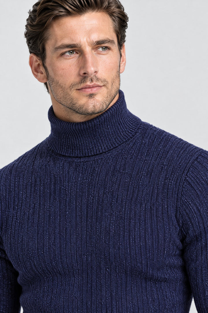 The Marylebone Roll Neck in Navy, detail
