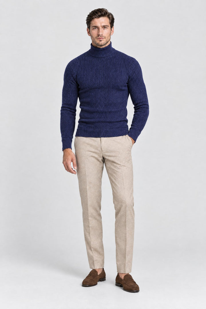 The Marylebone Roll Neck in Navy, full length