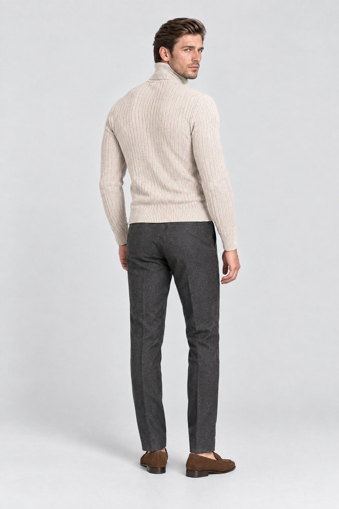 The Marylebone Roll Neck in Oat, back view