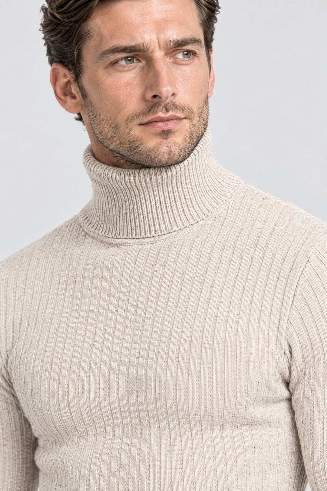 The Marylebone Roll Neck in Oat, detail