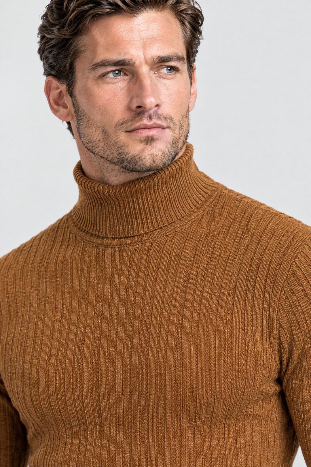 The Marylebone Roll Neck in Tobacco, detail