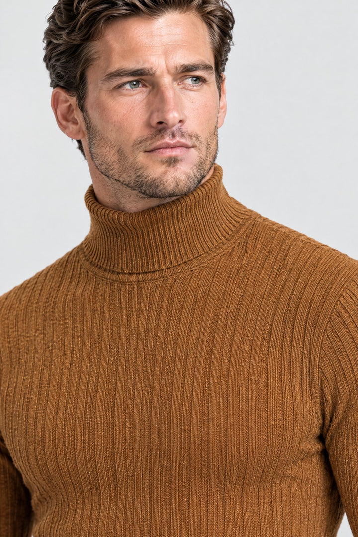 The Marylebone Roll Neck in Tobacco, detail