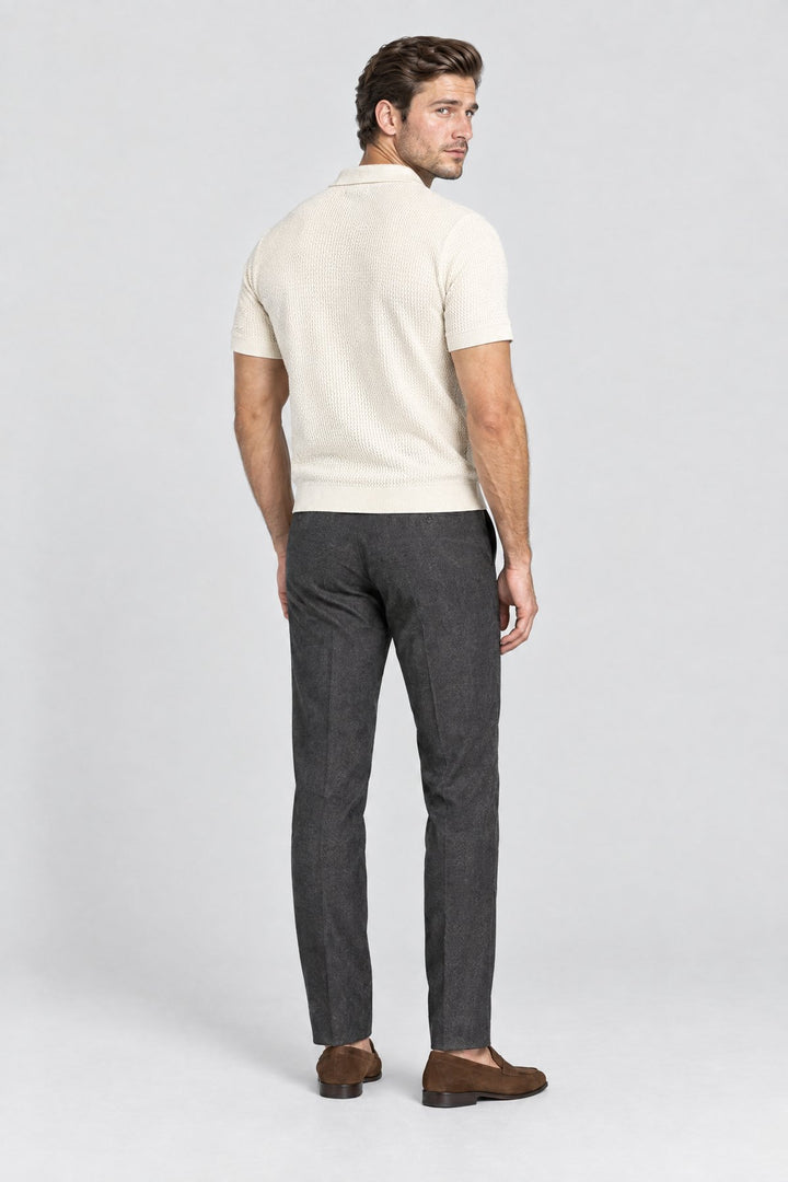 The Mayfair Knitted Polo in Ecru, back view
