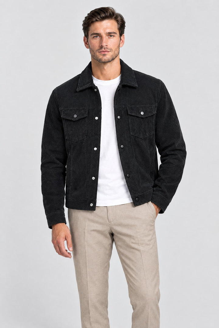 The Notting Hill Cord Jacket in Black, on model