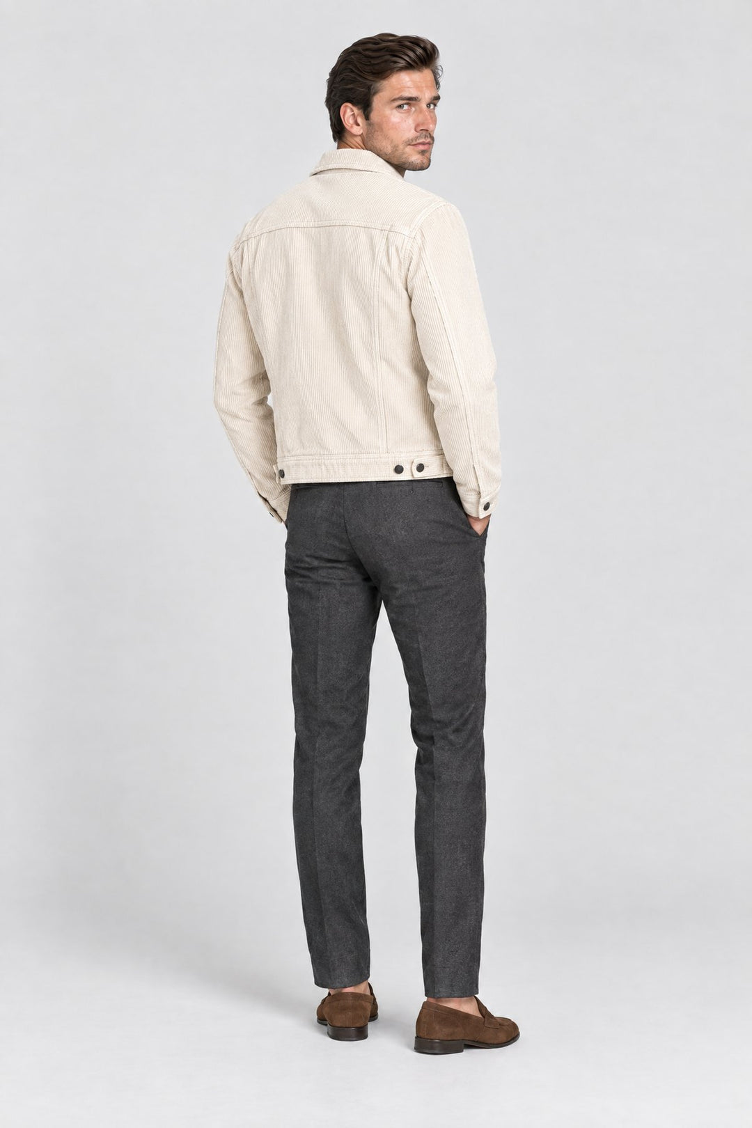 The Notting Hill Cord Jacket in Ecru, back view