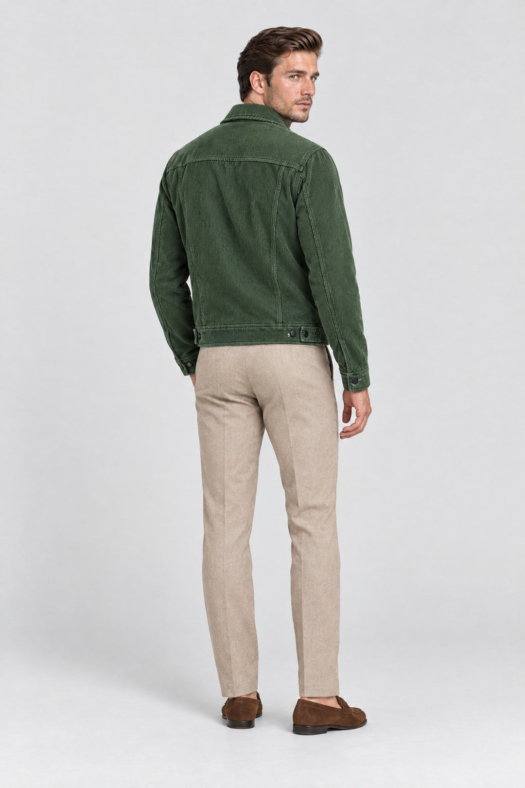 The Notting Hill Cord Jacket in Forest, back view