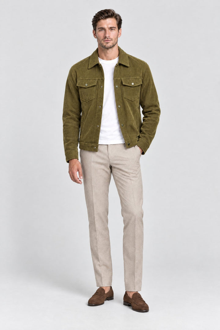 The Notting Hill Cord Jacket in Olive, full length