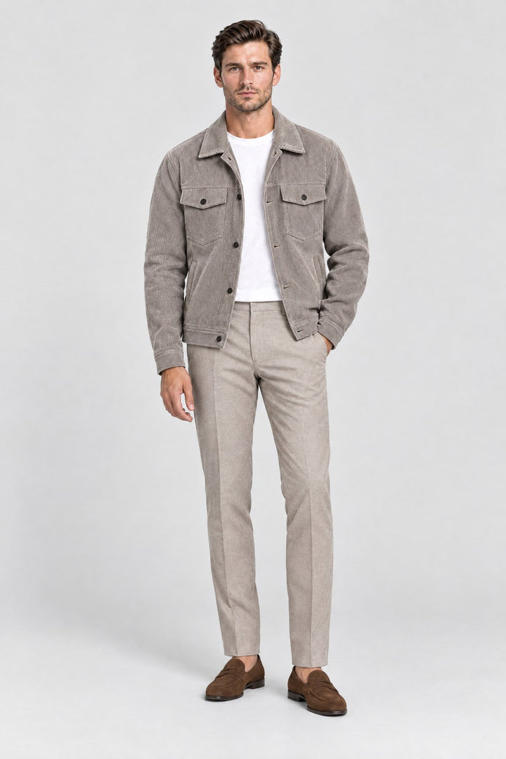 The Notting Hill Cord Jacket in Taupe, full length