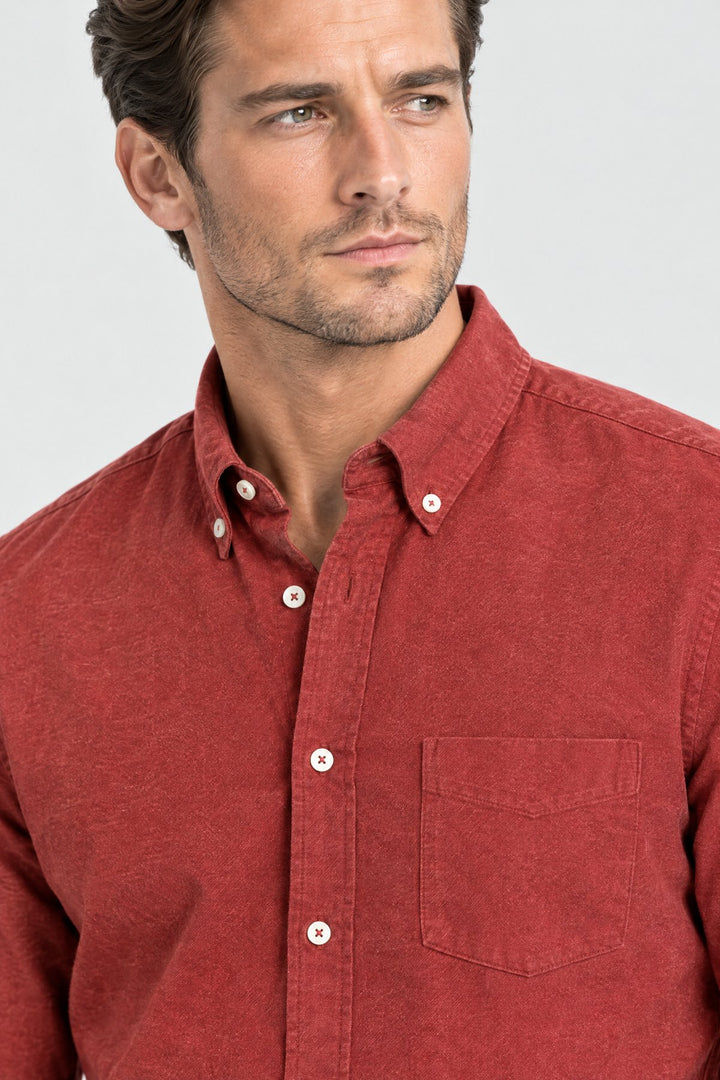 The Pimlico Brushed Shirt in Brick, detail