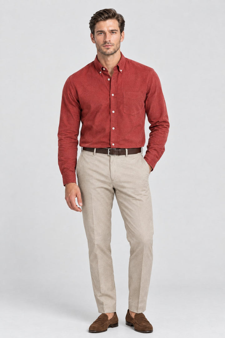 The Pimlico Brushed Shirt in Brick, on model