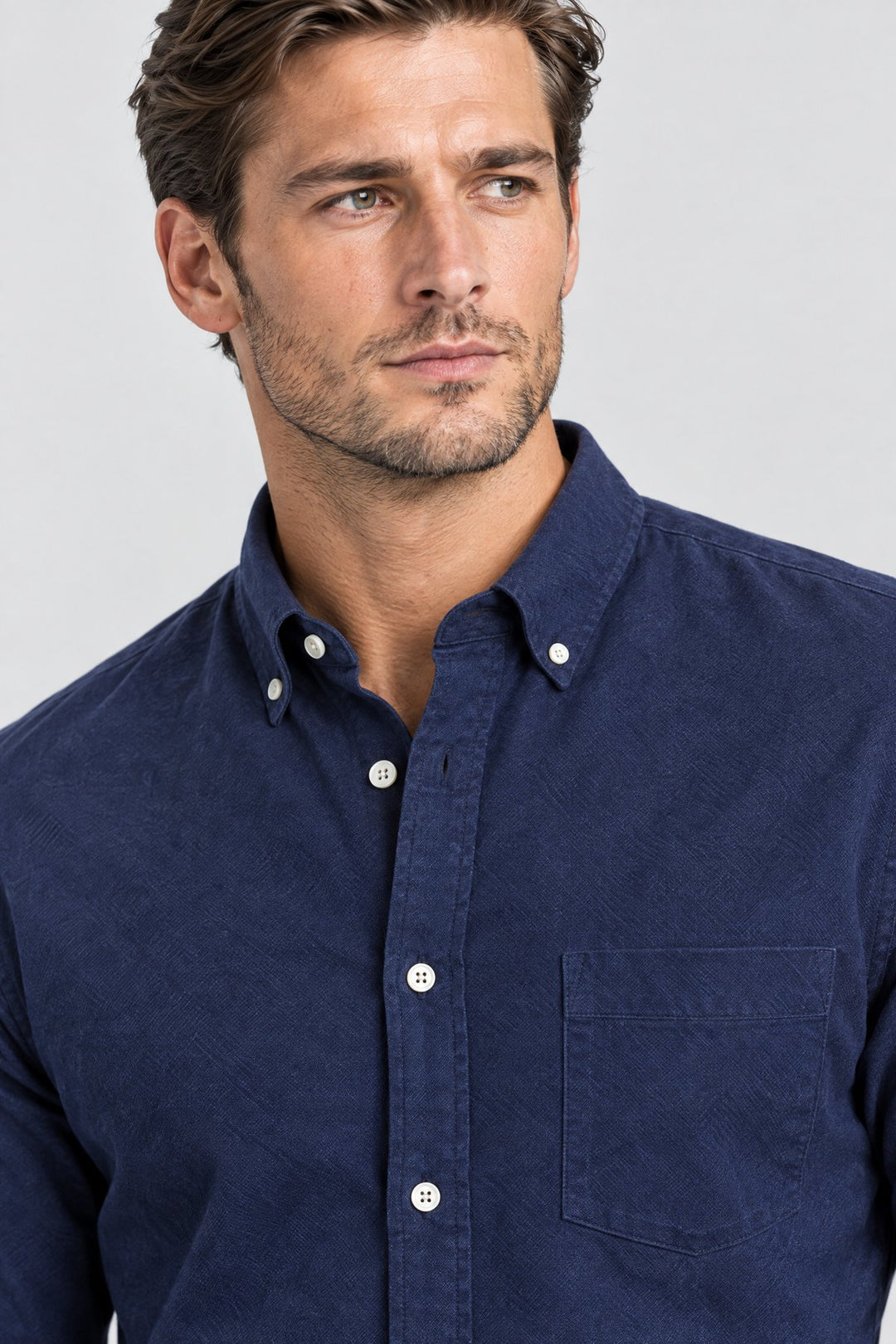 The Pimlico Brushed Shirt in Navy, detail