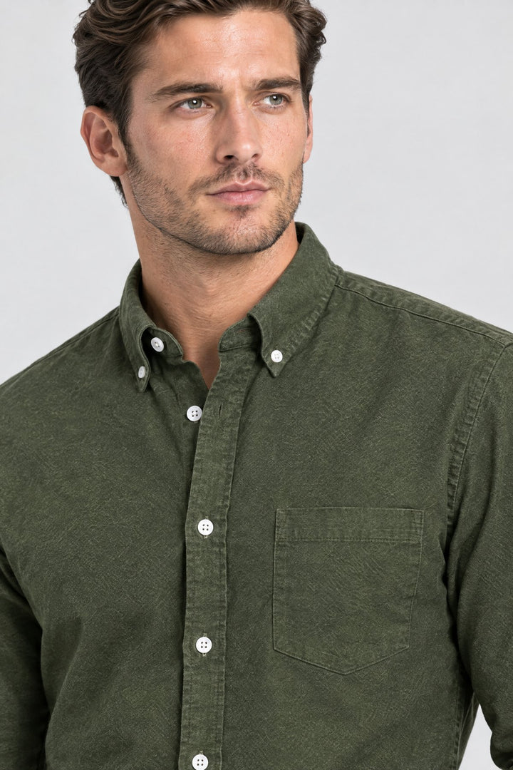The Pimlico Brushed Shirt in Olive, detail