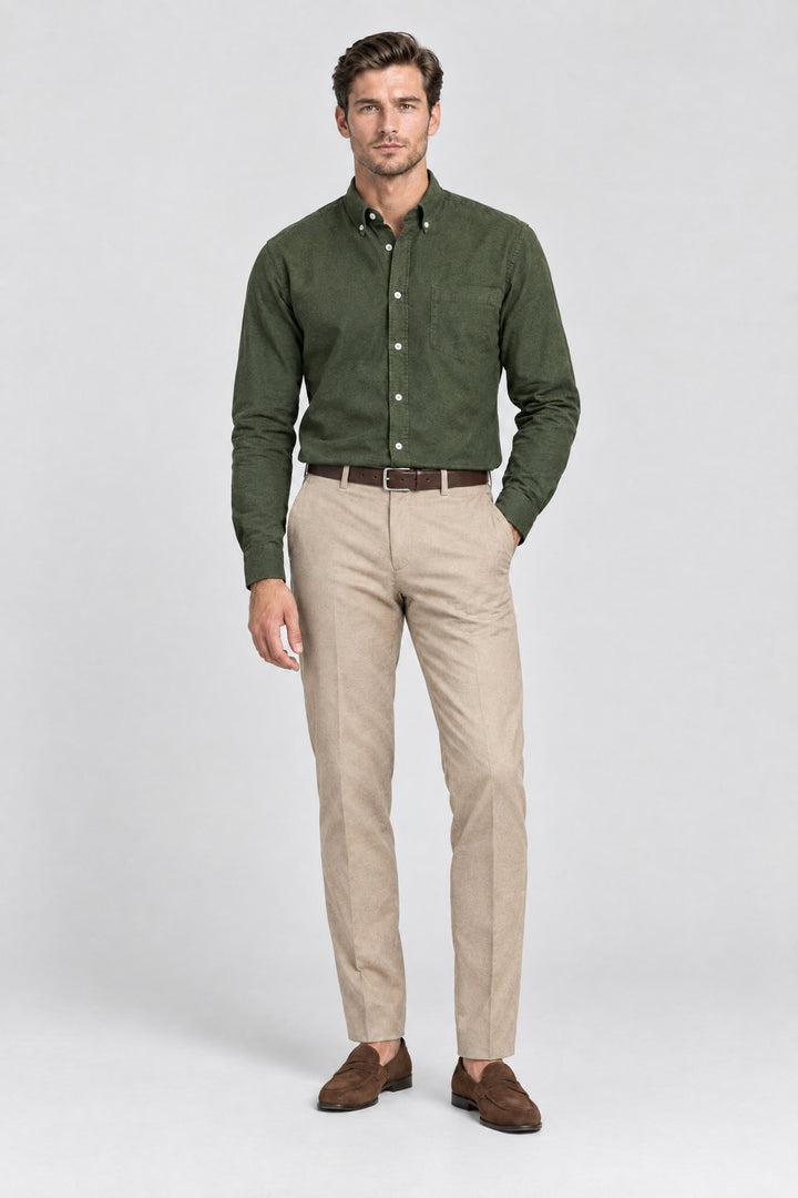 The Pimlico Brushed Shirt in Olive, full length