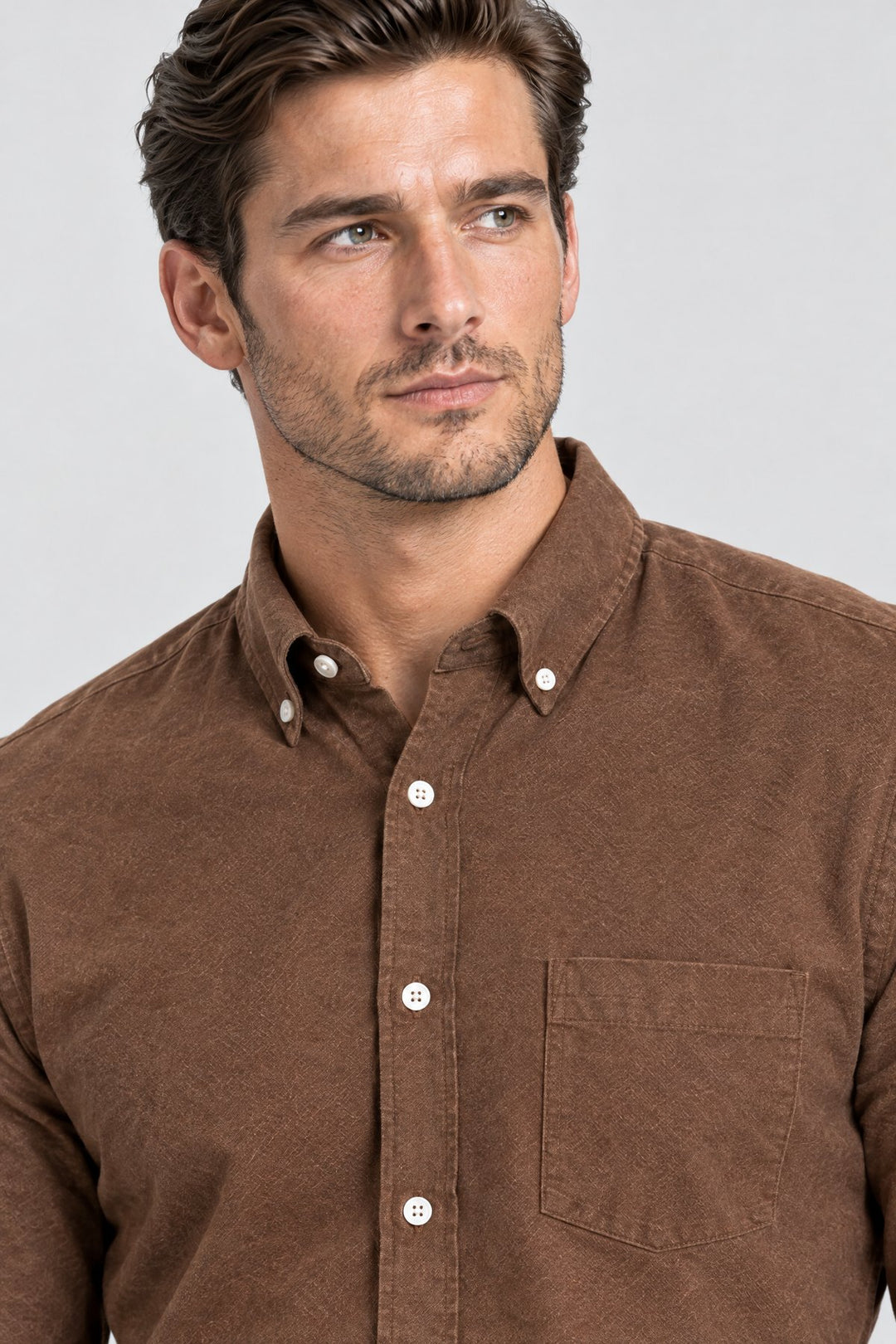 The Pimlico Brushed Shirt in Tobacco, detail