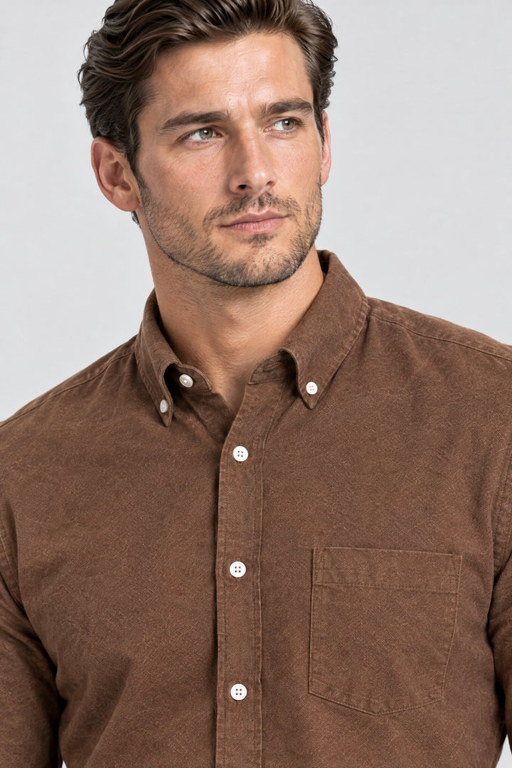 The Pimlico Brushed Shirt in Tobacco, detail
