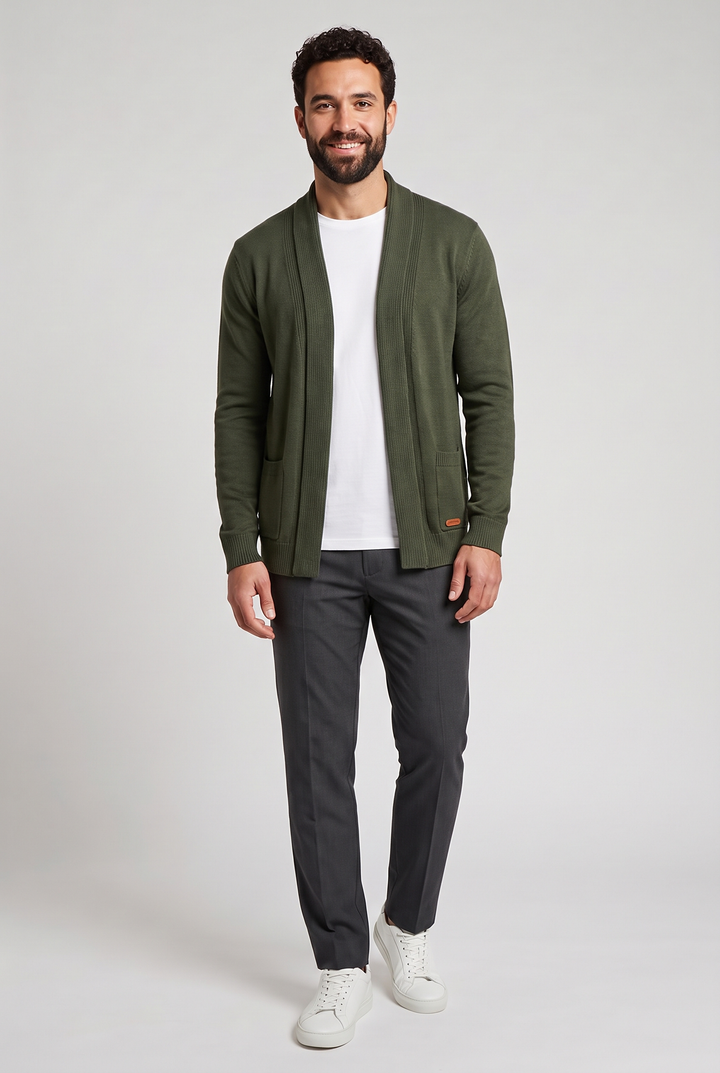 The Primrose Shawl Cardigan in Bottle Green – menswear by WARDLEY London