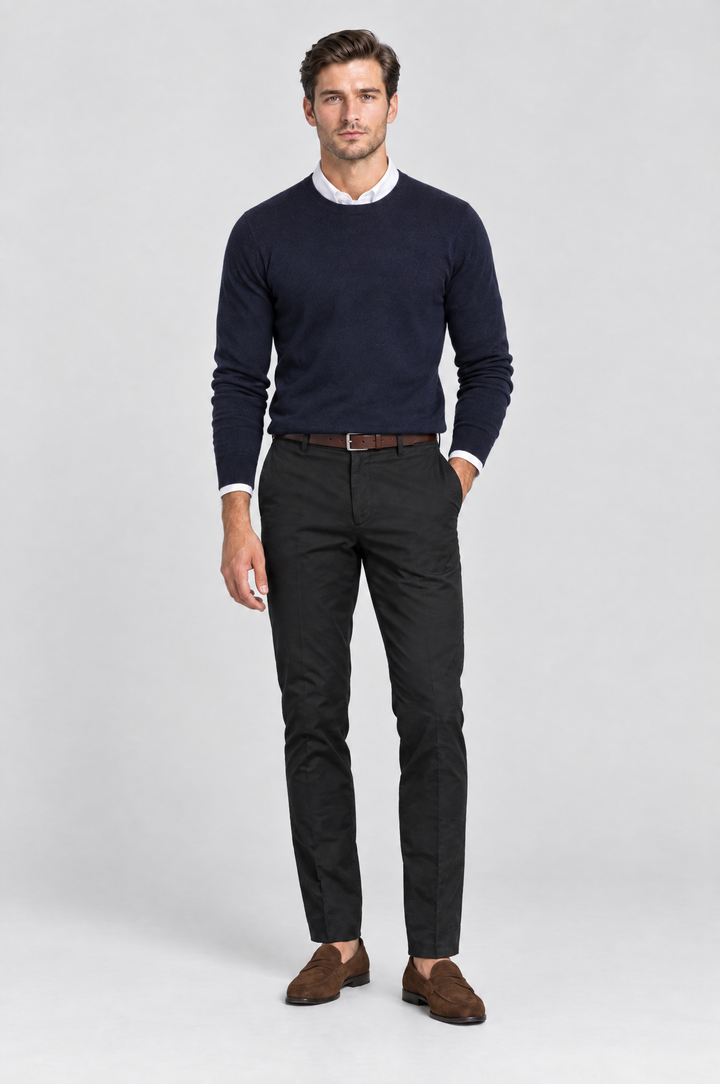 The Putney Slim Chino in Black, on model, full length