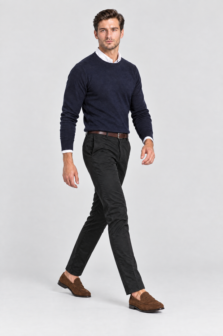 The Putney Slim Chino in Black, side view
