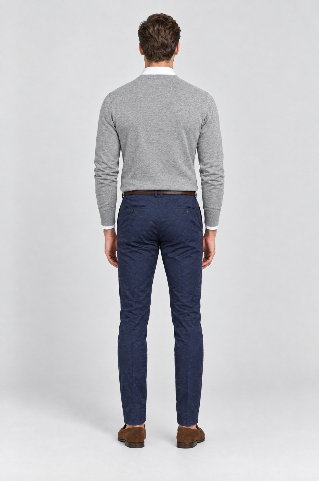 The Putney Slim Chino in Navy, on model, back view