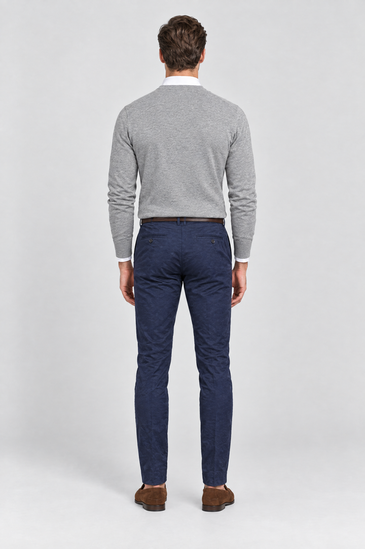The Putney Slim Chino in Navy, on model, back view