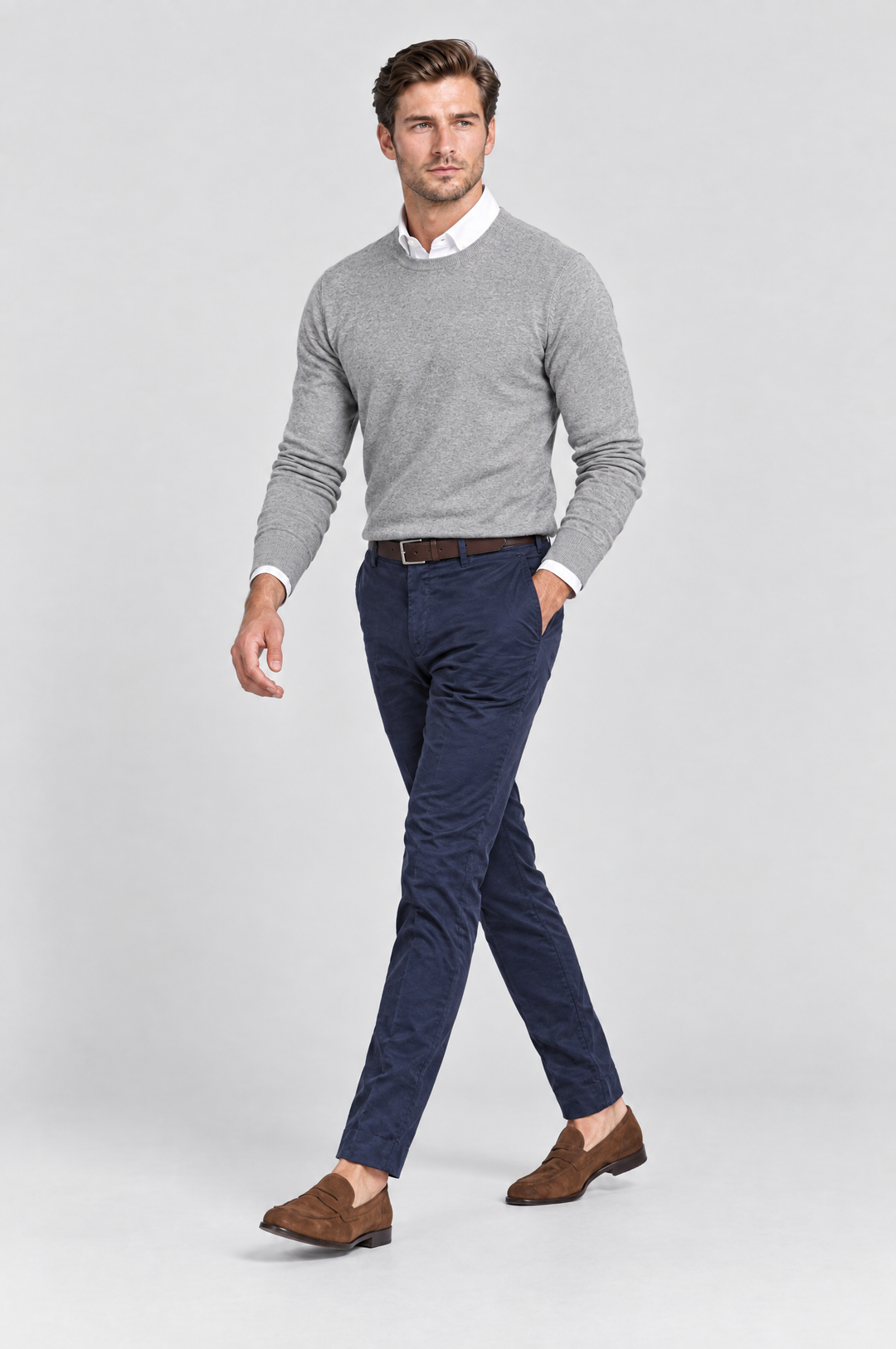 The Putney Slim Chino in Navy, side view