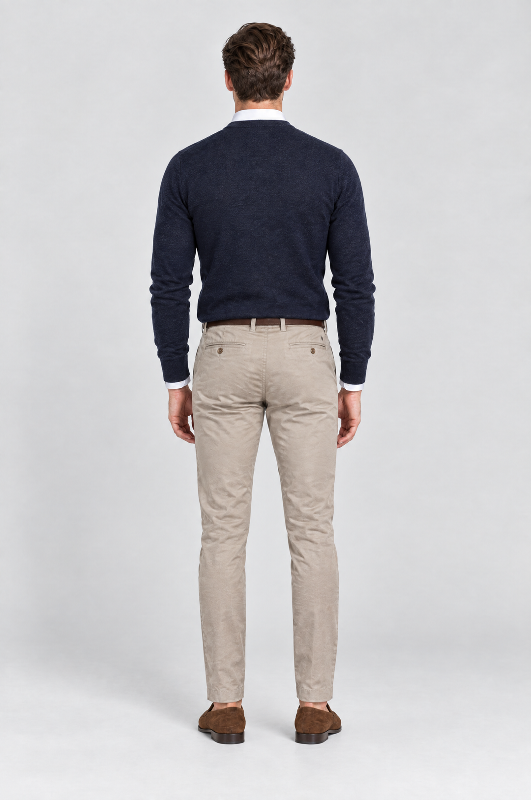 The Putney Slim Chino in Stone, on model, back view
