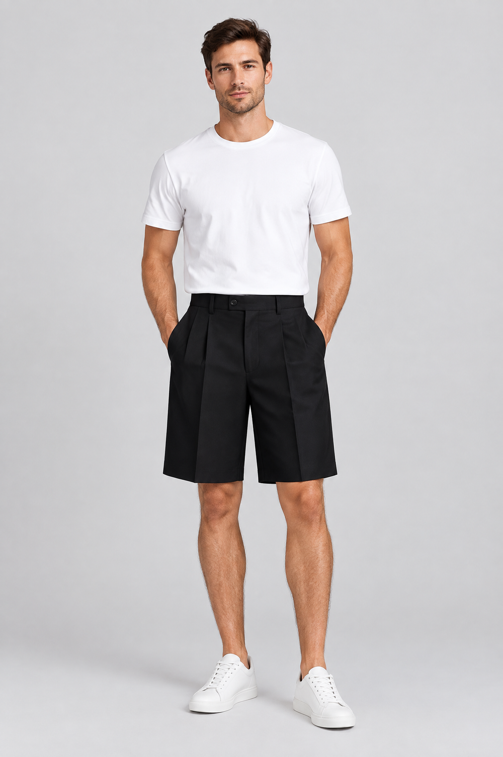 Men's Pleated Tailored Shorts in Black – The Ravenscourt by WARDLEY