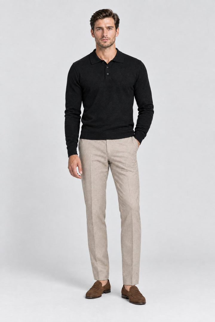 The Richmond Knitted Polo in Black, full length