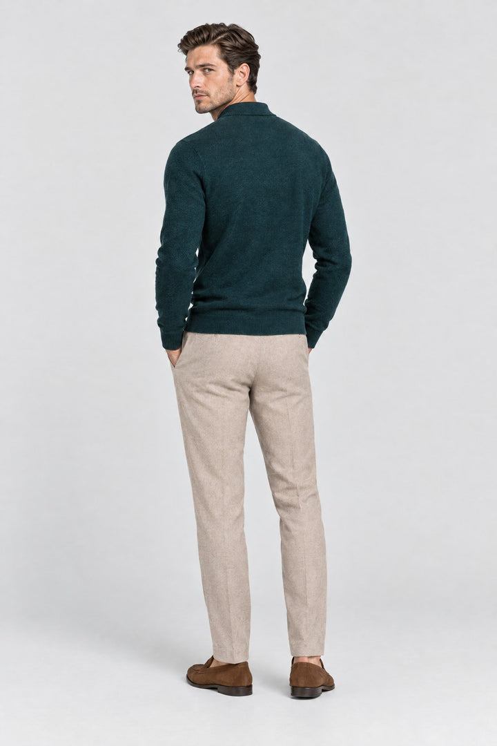 The Richmond Knitted Polo in Bottle Green, back view