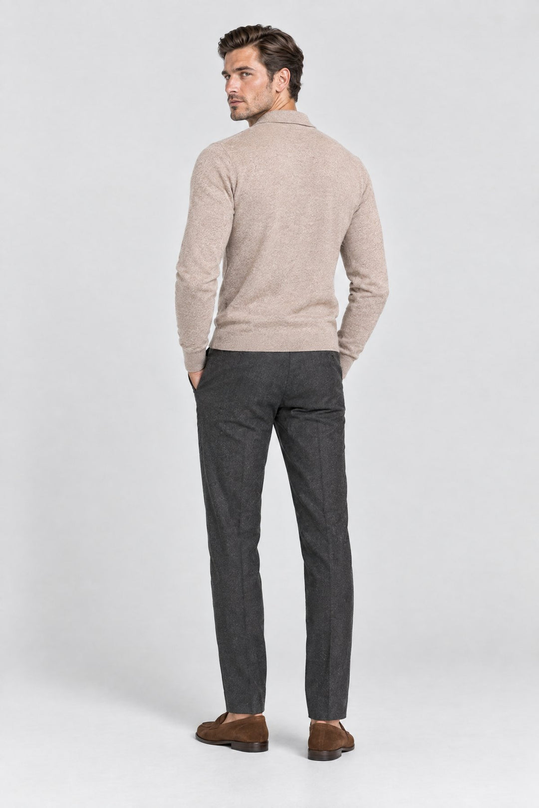 The Richmond Knitted Polo in Camel, back view