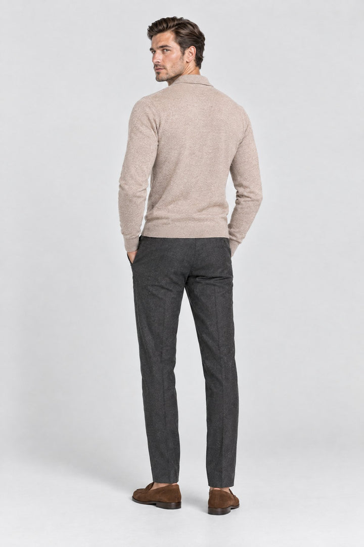 The Richmond Knitted Polo in Camel, back view