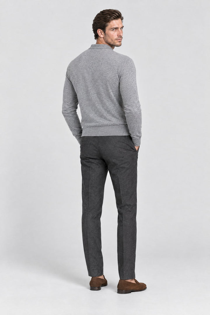 The Richmond Knitted Polo in Light Grey, back view