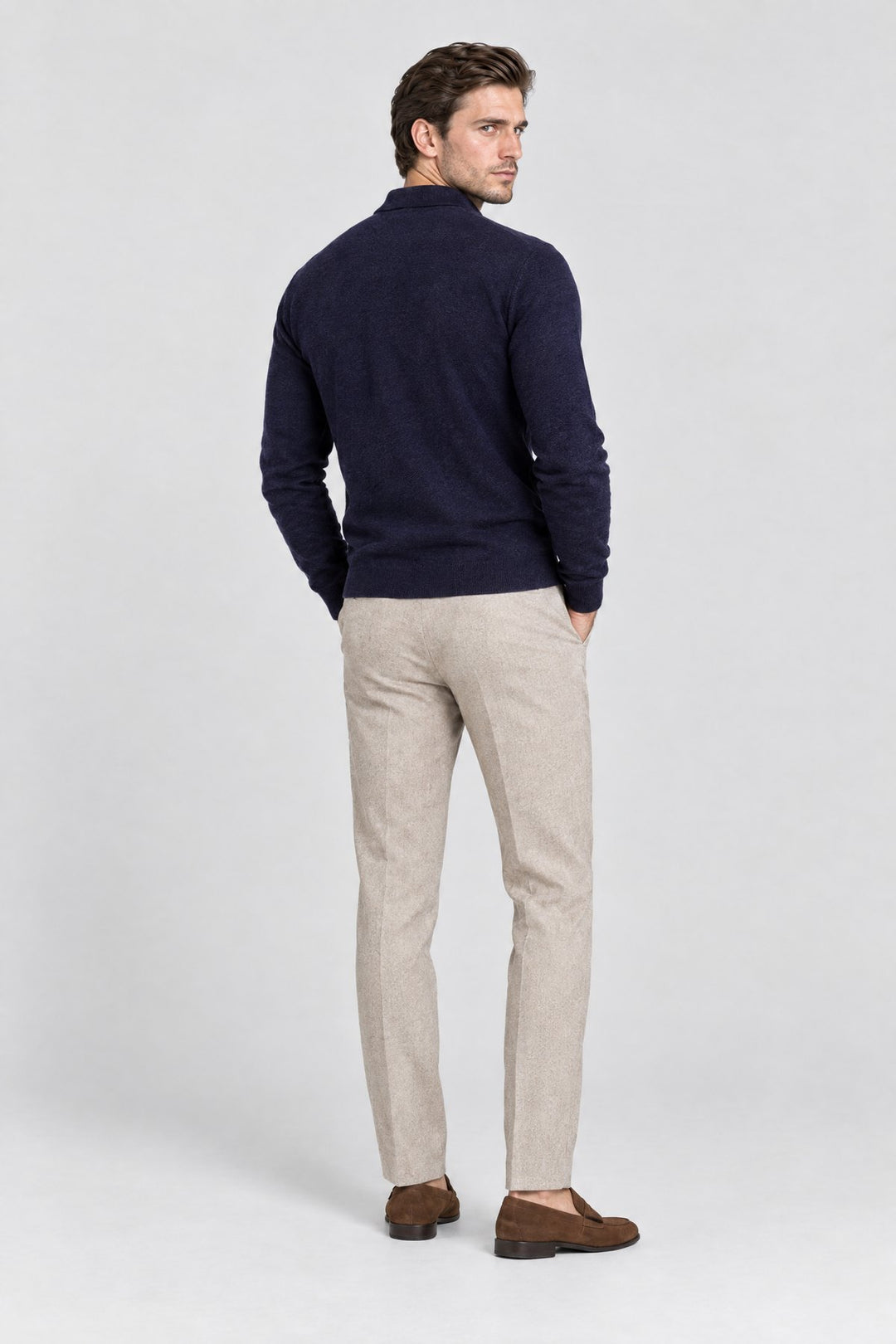 The Richmond Knitted Polo in Navy, back view