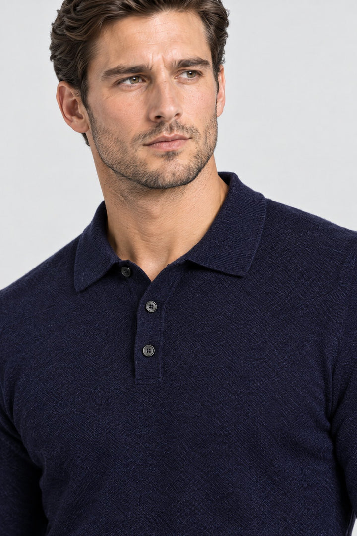 The Richmond Knitted Polo in Navy, detail