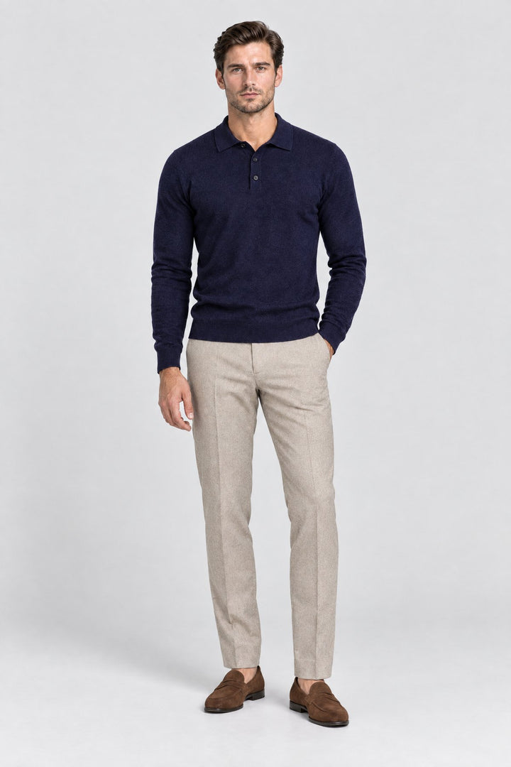 The Richmond Knitted Polo in Navy, full length