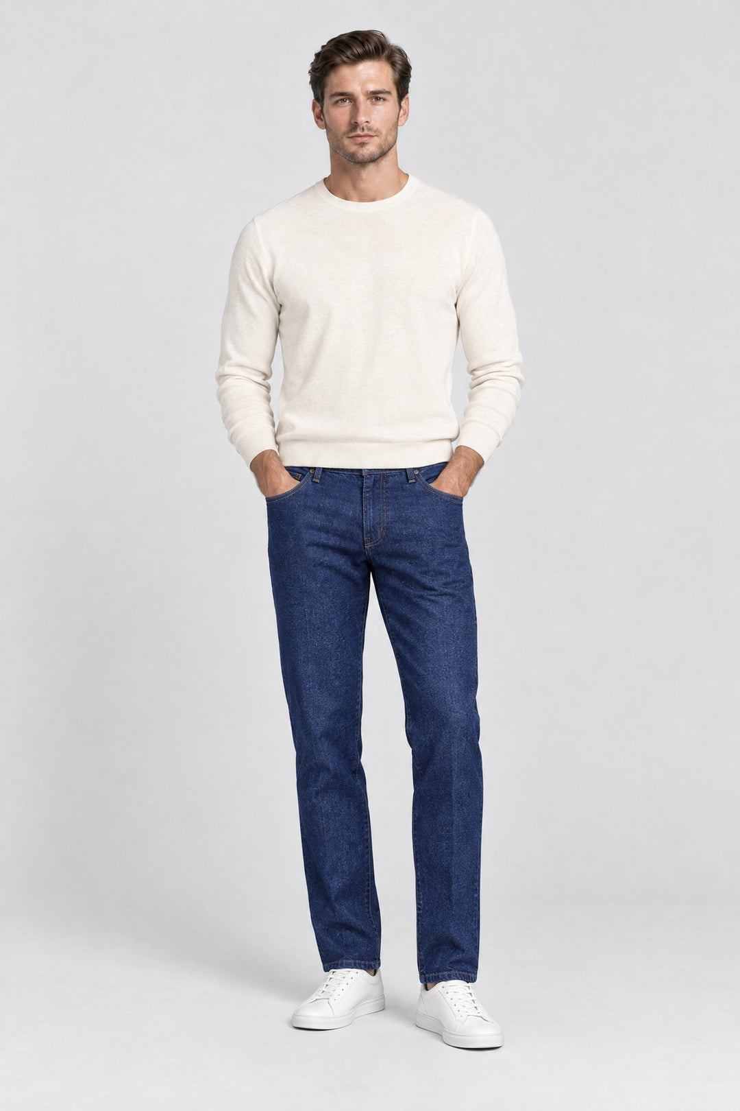 The Shoreditch Straight Jean in Indigo, on model