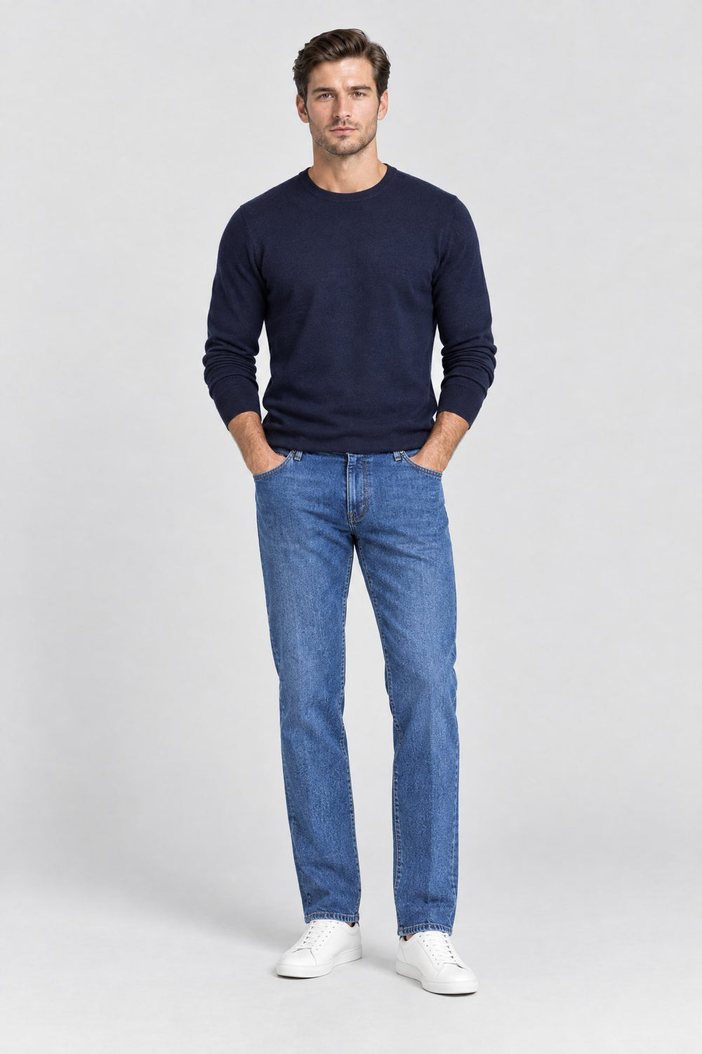 The Shoreditch Straight Jean in Light Wash, on model