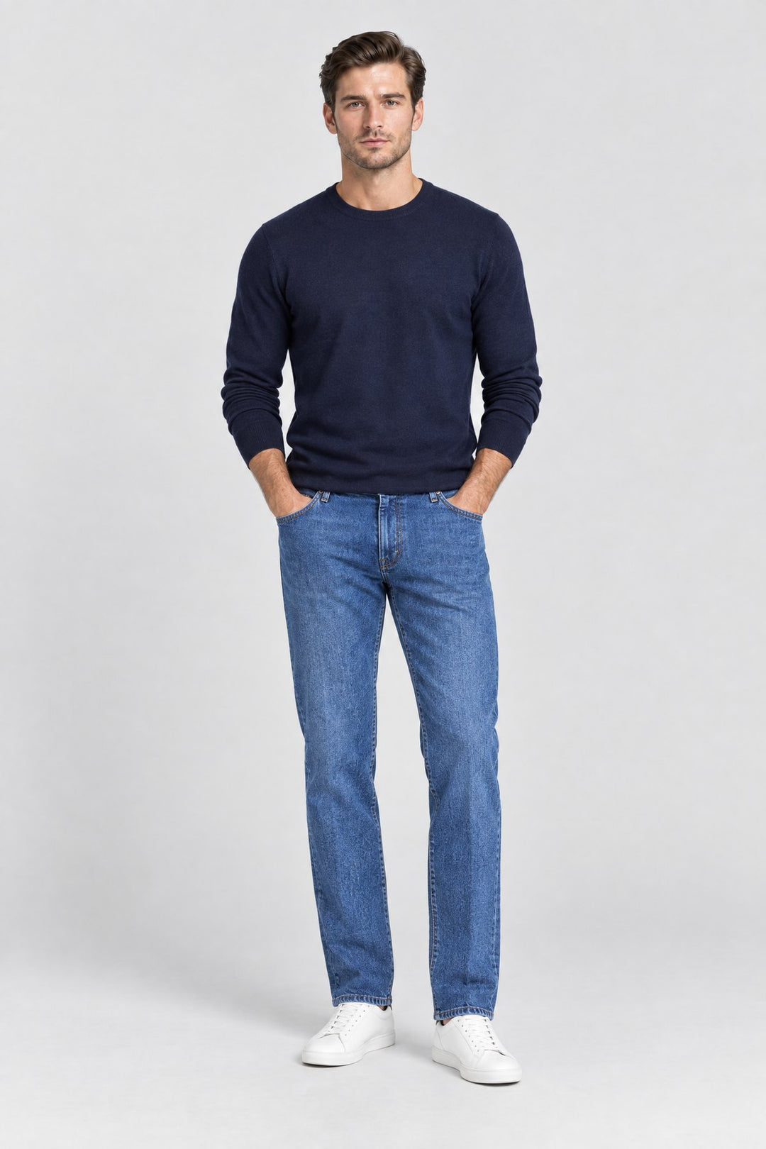 The Shoreditch Straight Jean in Light Wash, on model