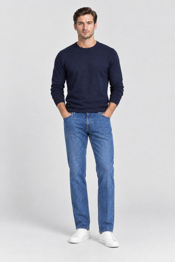 The Shoreditch Straight Jean in Light Wash, on model