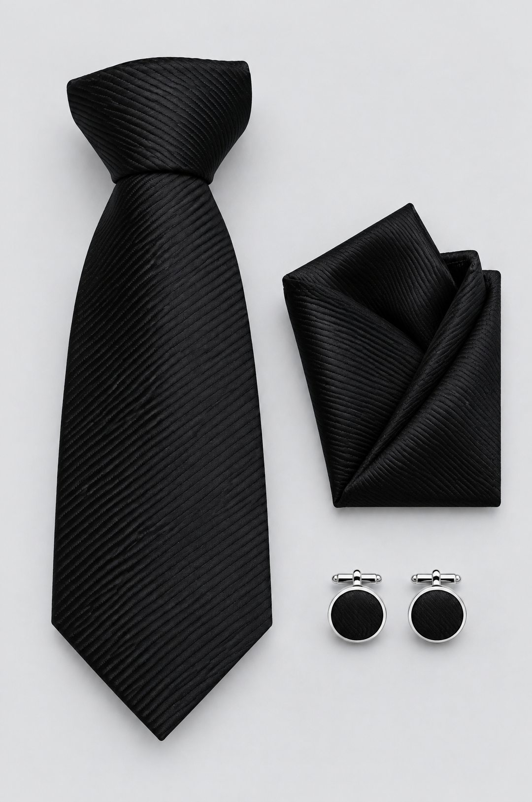 Men's Tie, Pocket Square and Cufflinks Set in Black – The St James's by WARDLEY