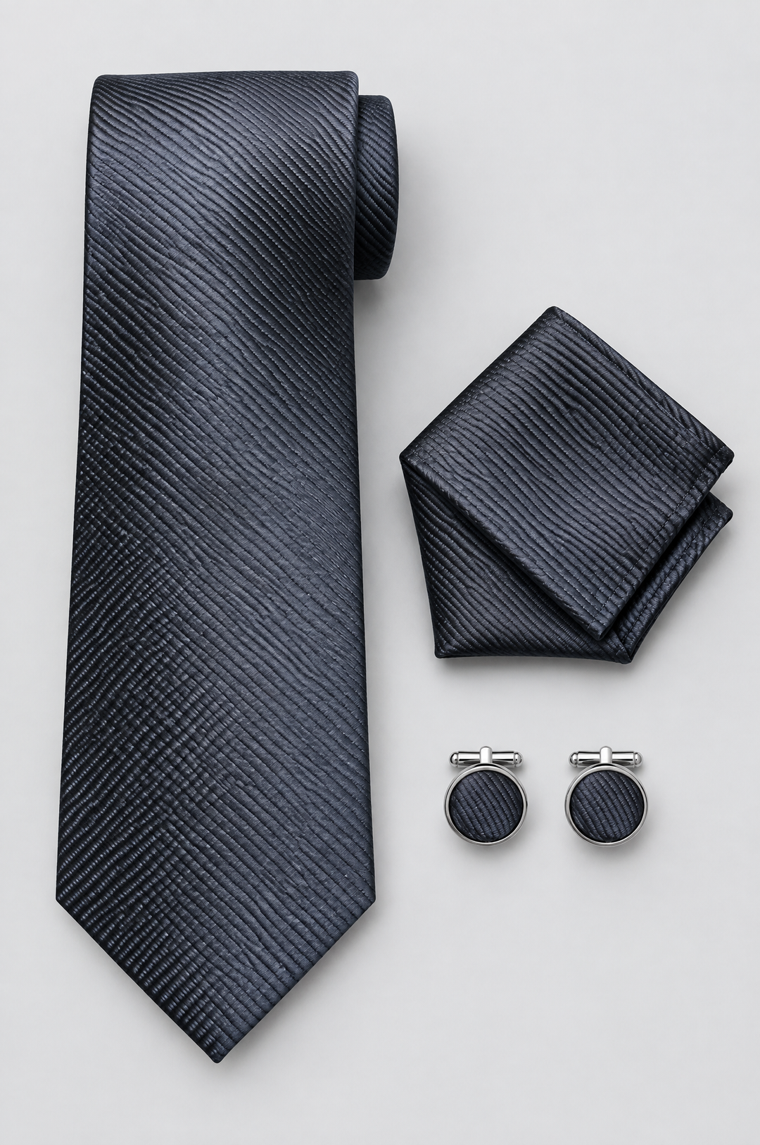 Men's Tie, Pocket Square and Cufflinks Set in Charcoal – The St James's by WARDLEY